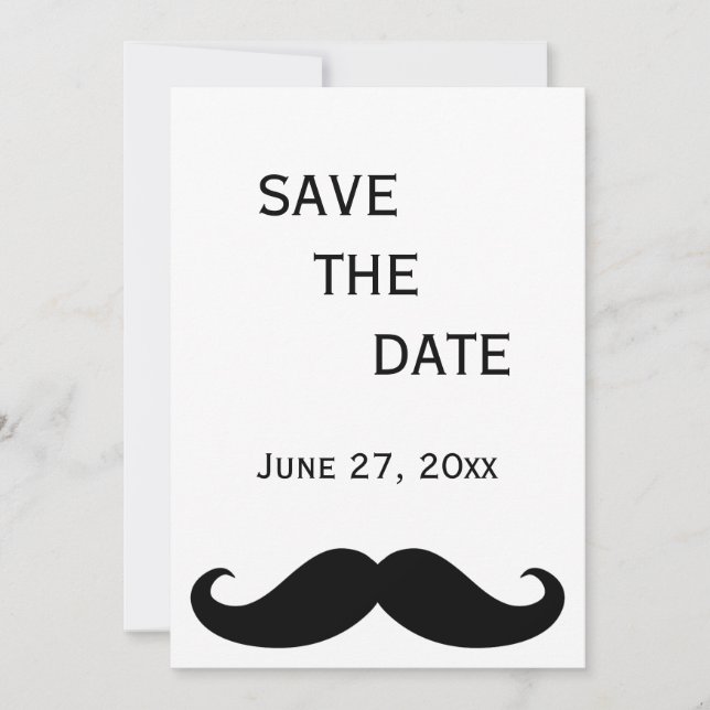 Carte de mariage gay blanc avec moustache pour Sau (Devant)