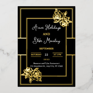 Carte de Mariage Glamouruse avec Feuille d'Or