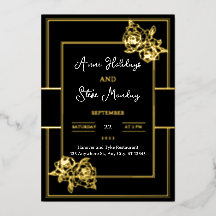 Carte de Mariage Glamouruse avec Feuille d'Or