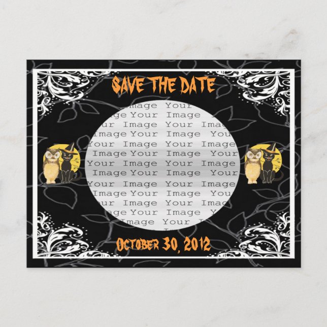 Carte de mariage Halloween Chat & Hibou Enregistre (Devant)