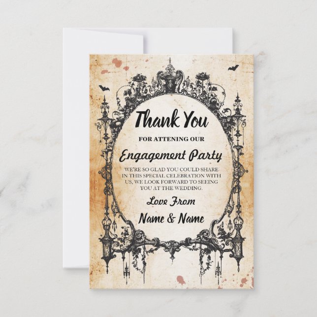 Carte de mariage Halloween remerciement cadre goth (Devant)