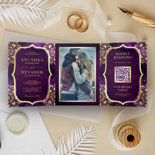 Carte de mariage indienne Mandala QR Code Galaxie