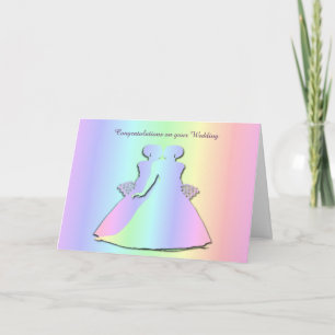 Carte de mariage lesbien Pastel Pride pour mariées