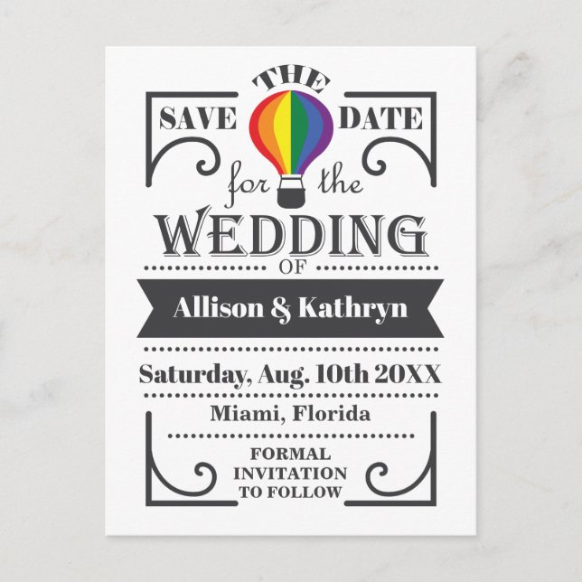 Carte de mariage LGBT Rainbow avec montgolfière (Devant)