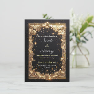 Carte de mariage luxueuse noire mat et or