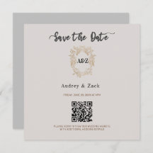 Carte de mariage minimaliste beige avec QR code