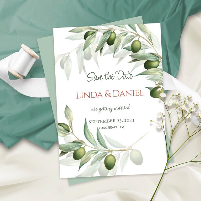 Carte de mariage minimaliste Olive Branch Save the (Créateur téléchargé)