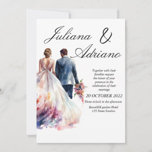 Carte de mariage moderne aquarelle jeune mariée je