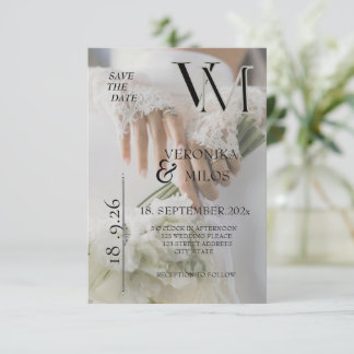 Carte de mariage moderne avec monogramme et photo