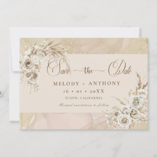 Carte de Mariage Moderne Blanc Bohème Fleurie à Sa