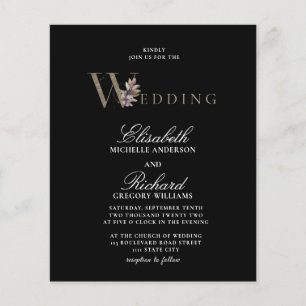 Carte de Mariage Moderne Noir Budget Orchidée