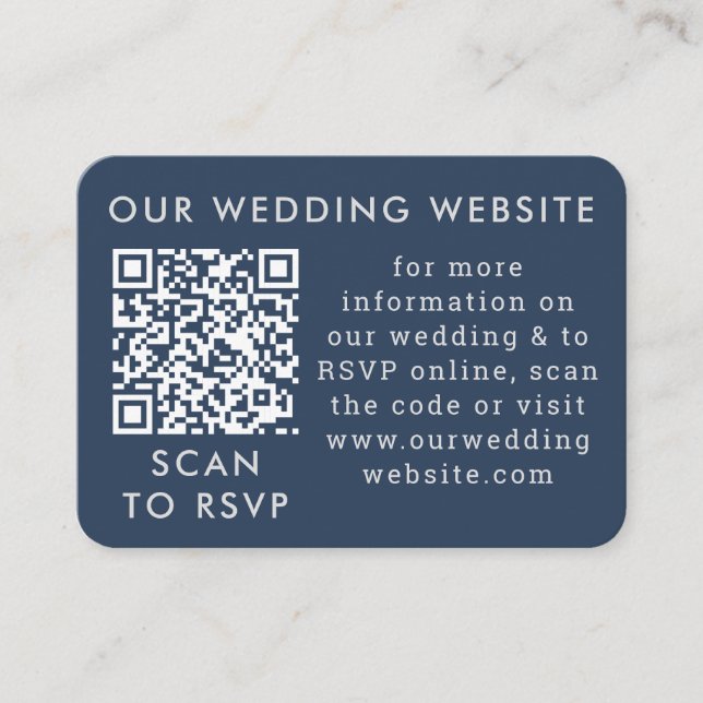 Carte de mariage Navy Blue Gray avec code QR (Devant)