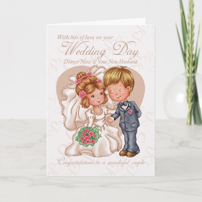 Carte de mariage nièce et nouveau mari avec amour (Devant)