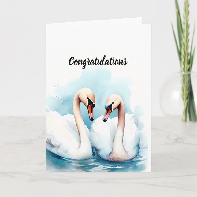 Carte de mariage personnalisable avec cygnes (Devant)