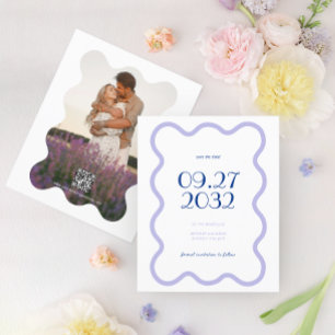 Carte de mariage photo vague lavande bleue avec co
