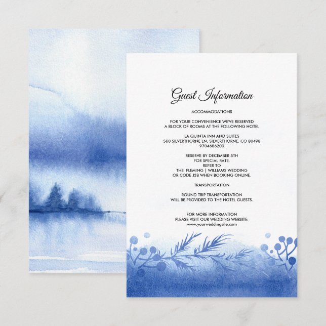 Carte de Mariage pour le paysage d'hiver bleu (Devant / Derrière)