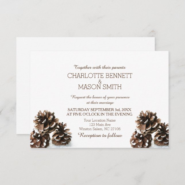 Carte de Mariage pour le Pinecone et le Snowflakes (Devant / Derrière)