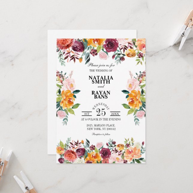 Carte de mariage pur à l'orange de Bourgogne (Devant/Arrière en situation)