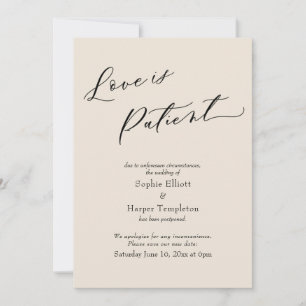 Carte de mariage reporté crème Love is Patient