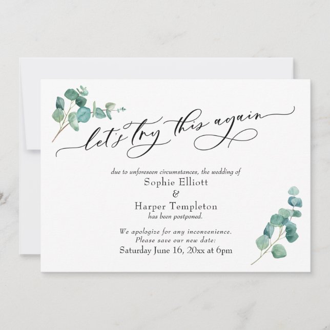 Carte de mariage reporté Let's Try this Again (Devant)