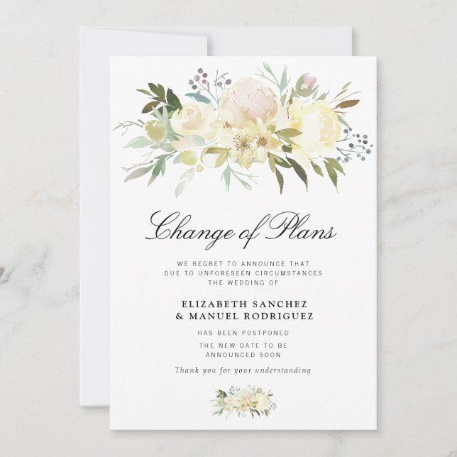 carte de mariage reportée à motif floral ivoire (Devant)
