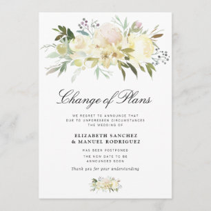 carte de mariage reportée à motif floral ivoire