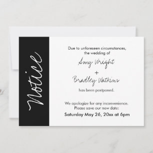 Carte de Mariage reportée Black White Block "Notic