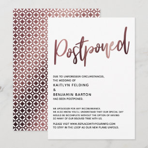 Carte de Mariage reportée rose Gold Handwriting