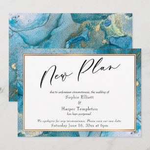 Carte de Mariage reportée Turquoise et Gold Ink "N