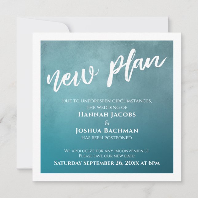 Carte de Mariage reportée turquoise Ombre Nouveau  (Devant)