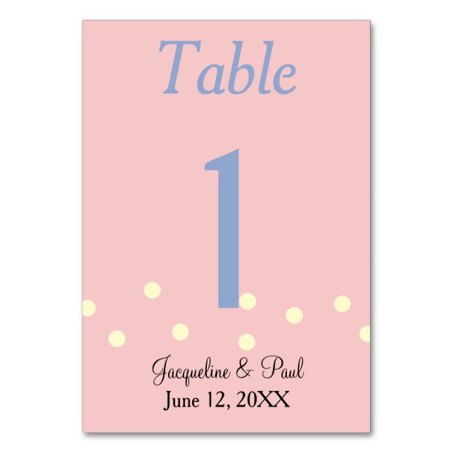 Carte de Mariage rose et Pois bleu n° de la table (Par défaut)