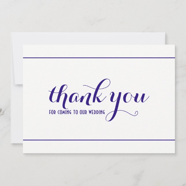 Carte de Mariage Royal Blue Simple & Elegant Merci (Devant)