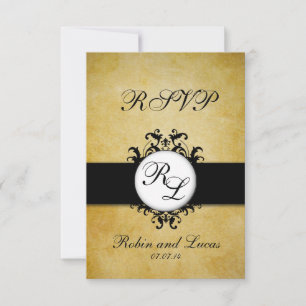 Carte de mariage RSCP Monogramme Vintage Damas chi