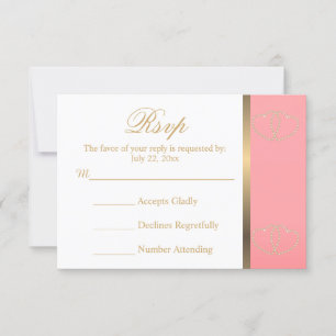 Carte de mariage RSVP Corail et Coeurs d'or