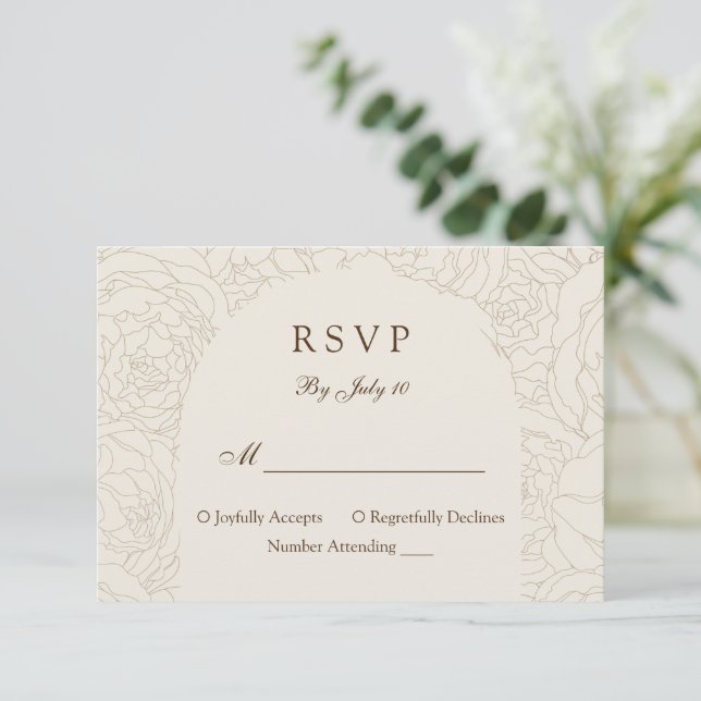 Carte de mariage rsvp de mariage brun élégant (Debout devant)