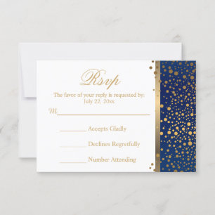 Carte de mariage RSVP Marine et Blanc avec des poi