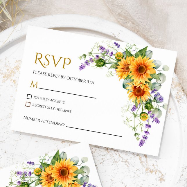Carte de Mariage RSVP Russe Sunflowers & Lavender (Créateur téléchargé)