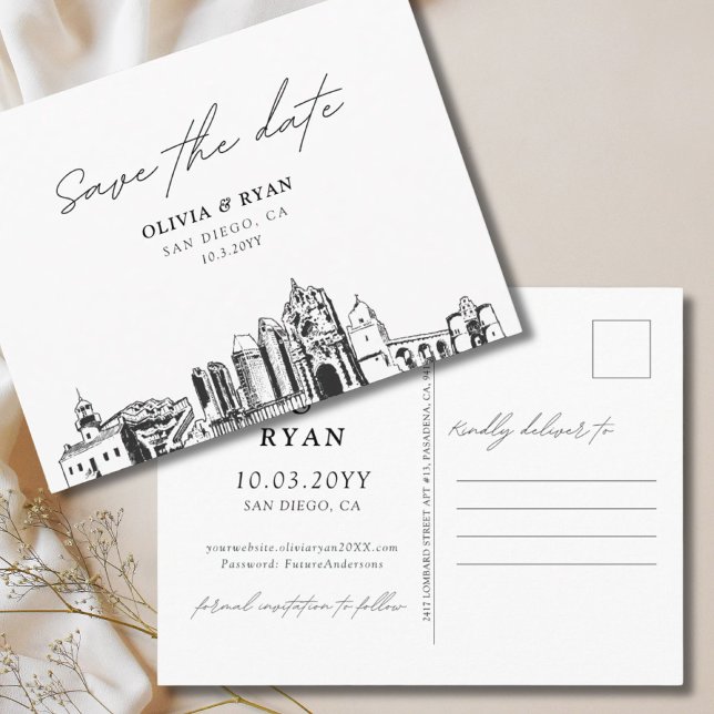 Carte de mariage San Diego Save the Date (Ssn Diego Save the Date Postcard Elegant Wedding
)