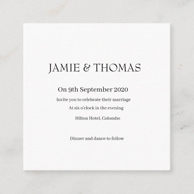 Carte de mariage simple (Devant)