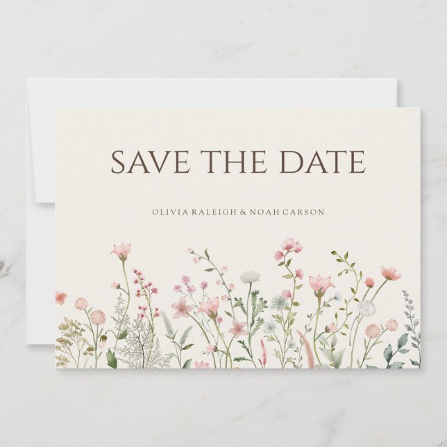 Carte de mariage simple bohème sauvage Fleur Save  (Devant)