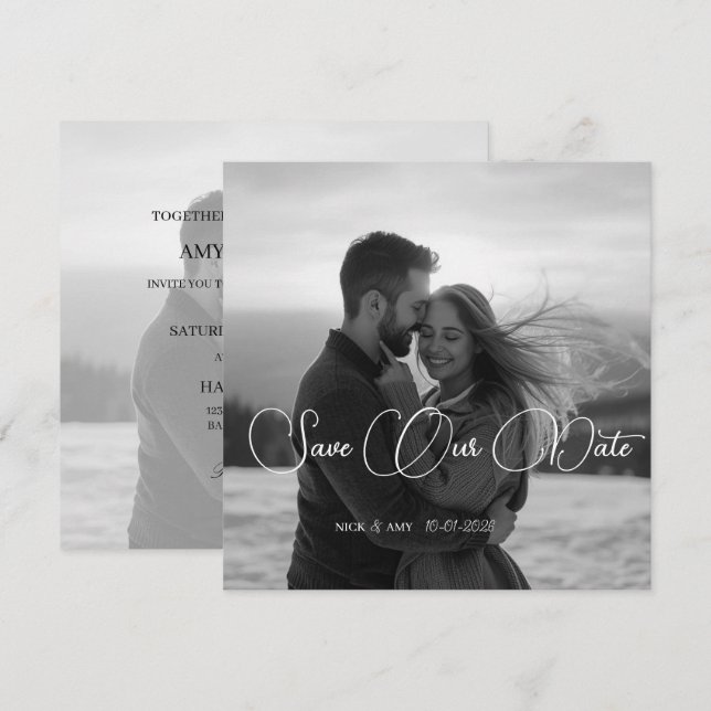 Carte de mariage simple et moderne personnalisée p (Devant / Derrière)