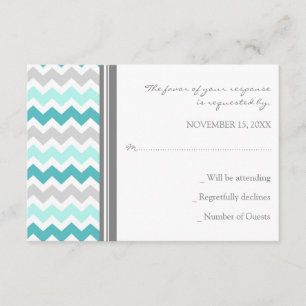 Carte de Mariage Turquoise Chevron Gris RSVP