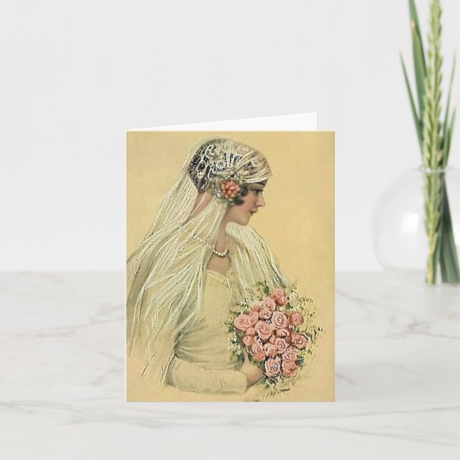 Carte de mariage vintage mariée (Devant)