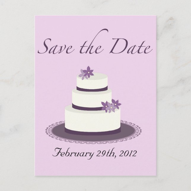 Carte de mariage violette en forme de gâteau à per (Devant)