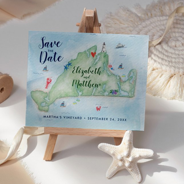 Carte de Martha's Vineyard à l'aquarelle Enregistr (Créateur téléchargé)