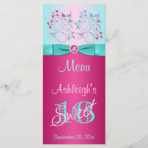 Carte de menu 16 avec fond imprimé rose, Aqua Flor