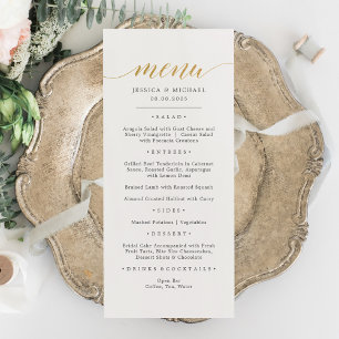 Carte de menu à calligraphie dorée élégante et fau