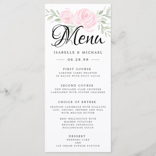 Carte de menu à Mariage rose vif (Devant)