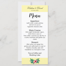 Carte de menu à thème mariage floral tropical