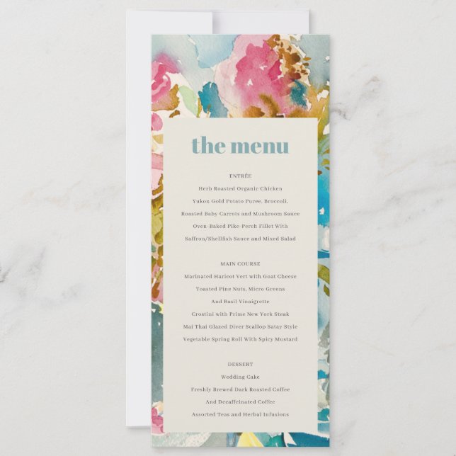 Carte de menu Abstrait Gras bleu rose Floral Maria (Devant)